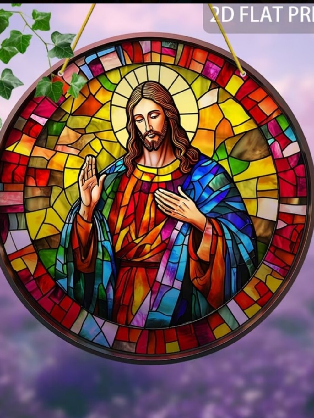 Colorful Stained-acrylic Style Round Wall Art - Multicolor Religious Suncatcher
